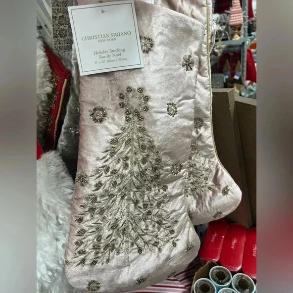 Christian Siriano Blush Velvet Holiday Stocking with Beaded Tree - see video - Picture 4 of 6